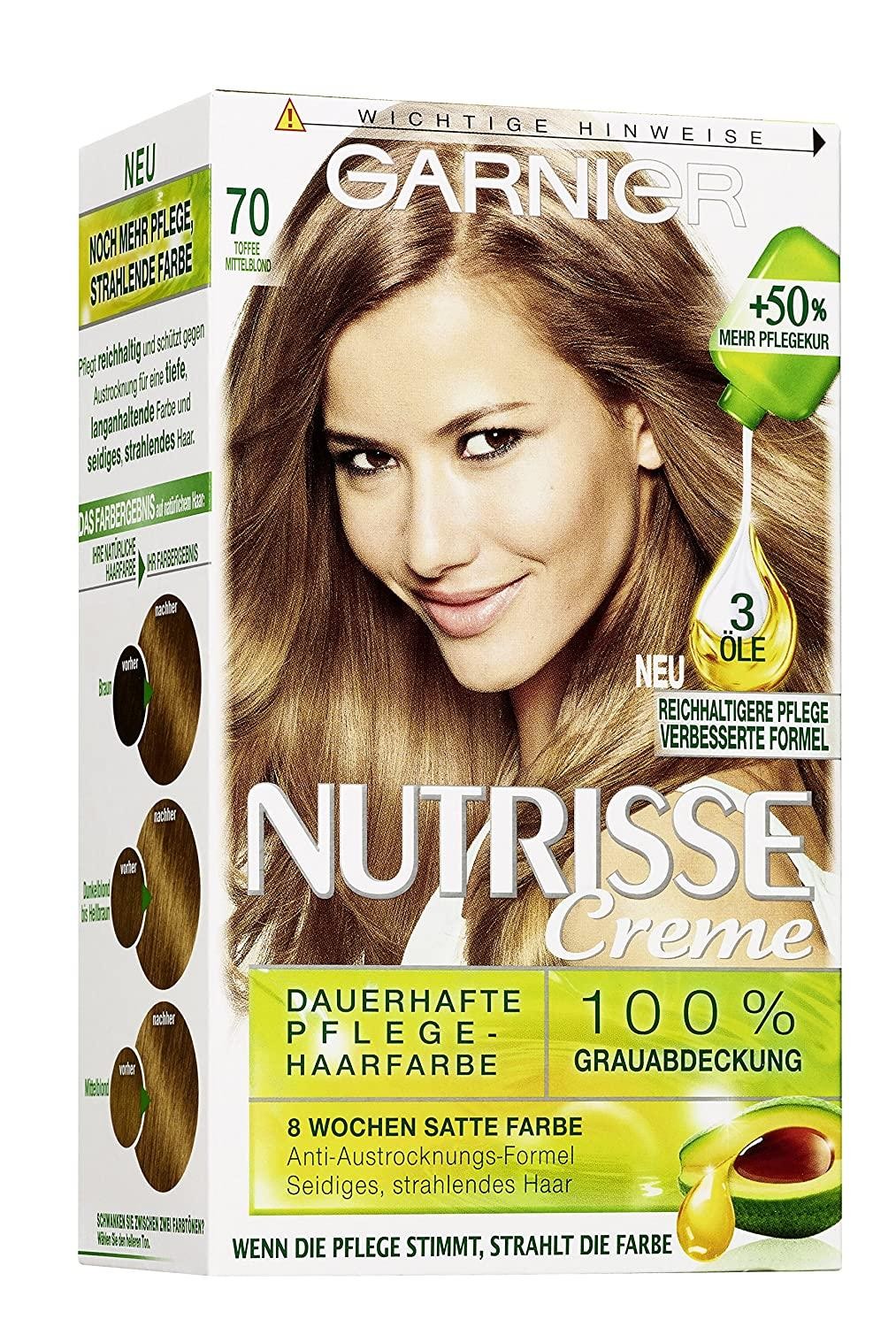 Garnier Creme Permanent Hair Colour with 3 Nourishing Oils, Nutrisse Toffee Medium Blonde 70, 1 Piece, ‎70 mittelblond