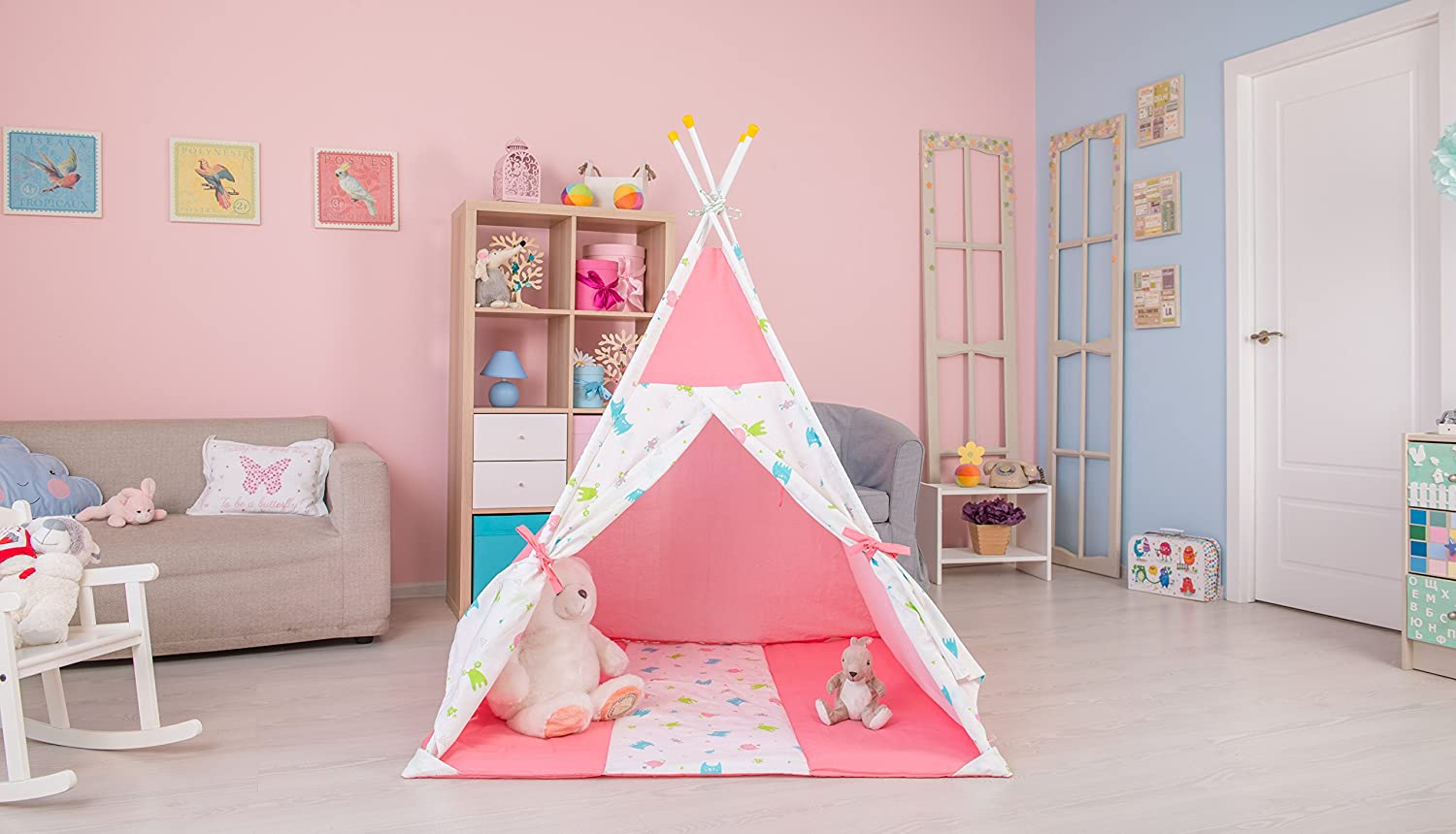 Polini Kids Tipi Play Tent For Children Cotton With Bag Pink