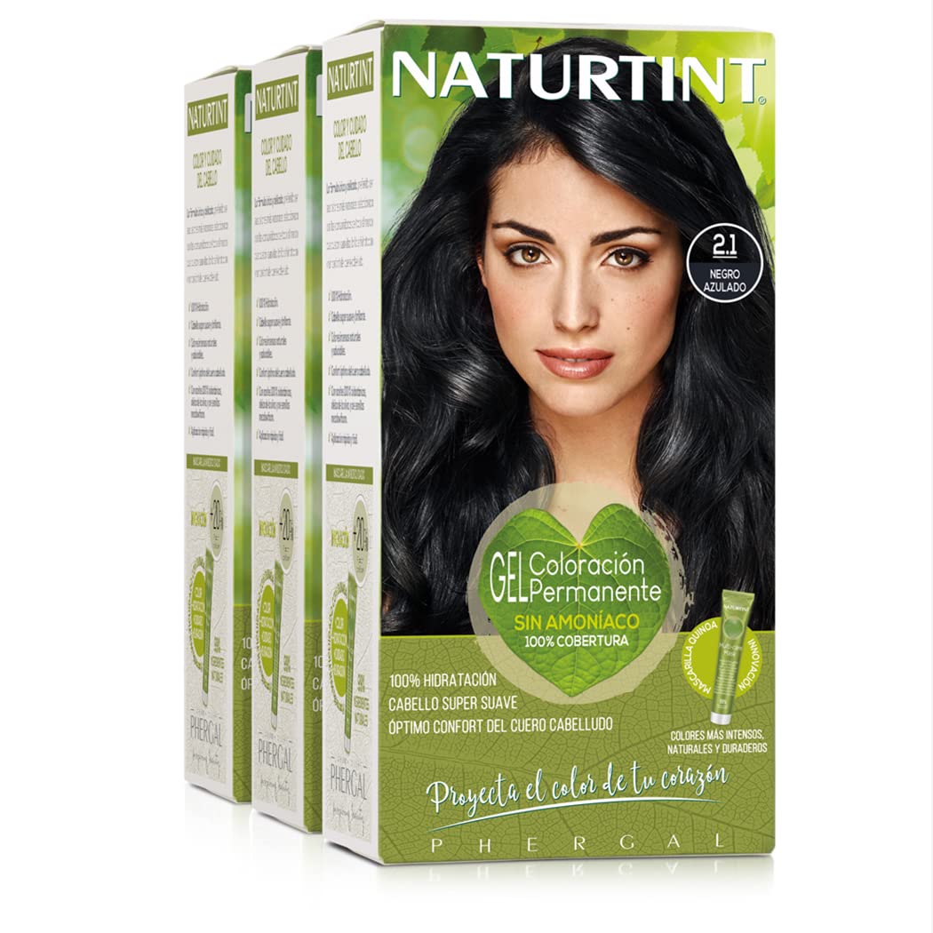 naturtint Natureinth Hair Color Without Ammonia, with a High Percentage of Natural Ingredients, 170 ml (X3), blue ‎2.1 black.