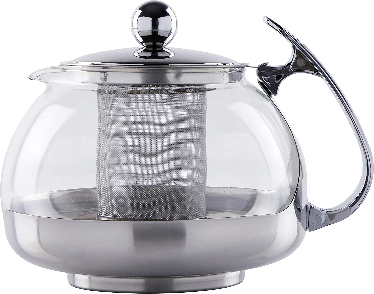 Trinkbasis Teapot made of heat-resistant glass for 1.2 litres (10-12 cups), includes lid and rust-proof Flexi stainless steel filter, tea jug for fresh preparation of loose tea