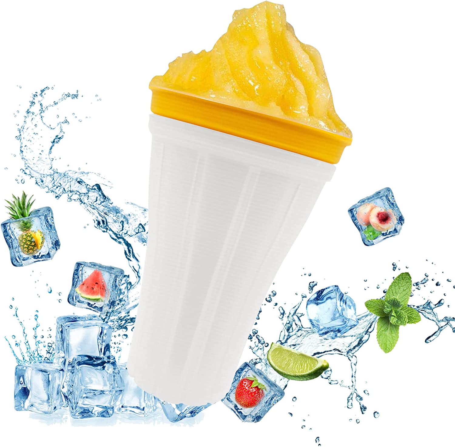 HeDaKang Slush Cup Machine Slushy Maker - Magic Cup Ice Moulds Smoothie Maker To Go Ice Cream Cup Slushy Cup Slushy Maker Cups Ice Moulds Silicone Ice Cream Container for Family in Summer Yellow