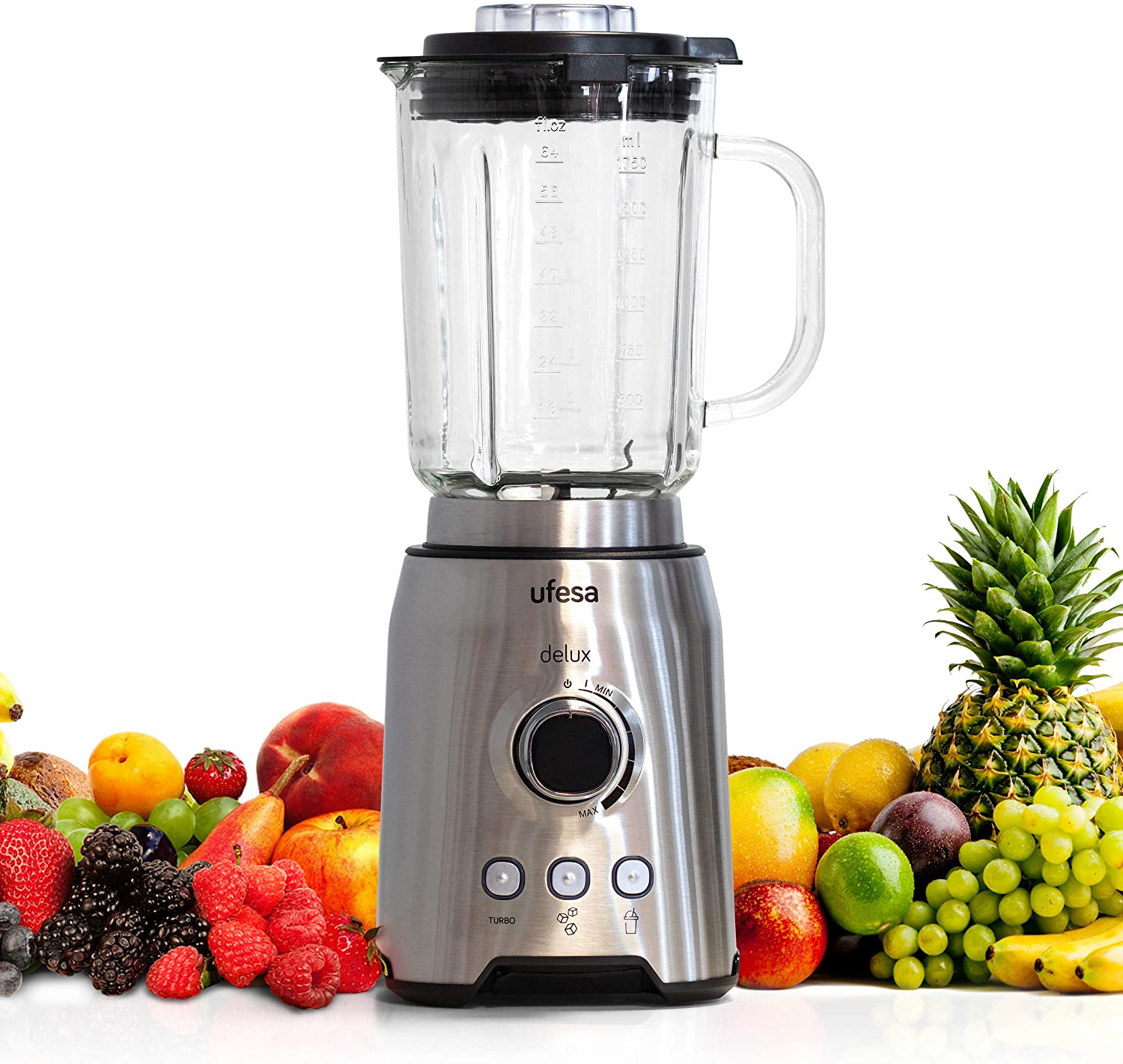 Ufesa BS4799 Delux Glass Blender - 1200 W - 1.75 L Capacity | Variable Speed Control - 3 Functions - Turbo, Ice and Smoothies - 6 Stainless Steel Blades | BPA Free