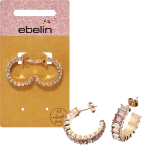 ebelin hoop earrings with rhinestones, gold look, 2 pieces