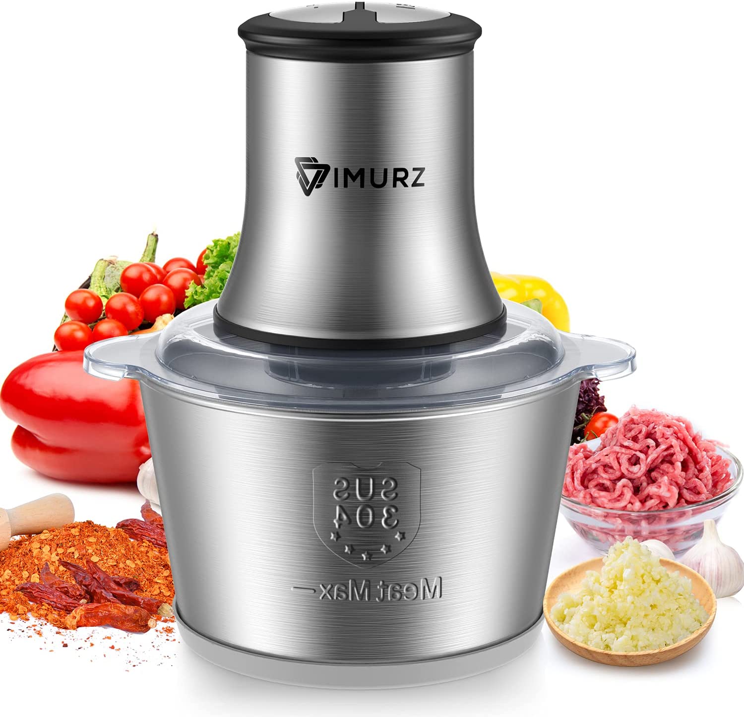 IMURZ Electric Chopper Universal Chopper with 2 L Stainless Steel Container, 500 W Meat Mincer Multi-Chopper for Fruit, Vegetables, Meat, Garlic, Baby Food Upgrade