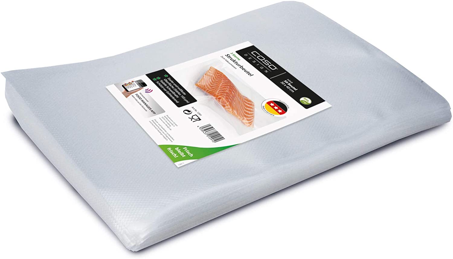 CASO 50 Structured Vacuum Seal Bags for All Bars, Vacuum Seals, & Foil Welding Machines, BPA-Free, Strong & Tear-Resistant Approx. 105 µm, Stable Weld, Suitable for Sous Vide