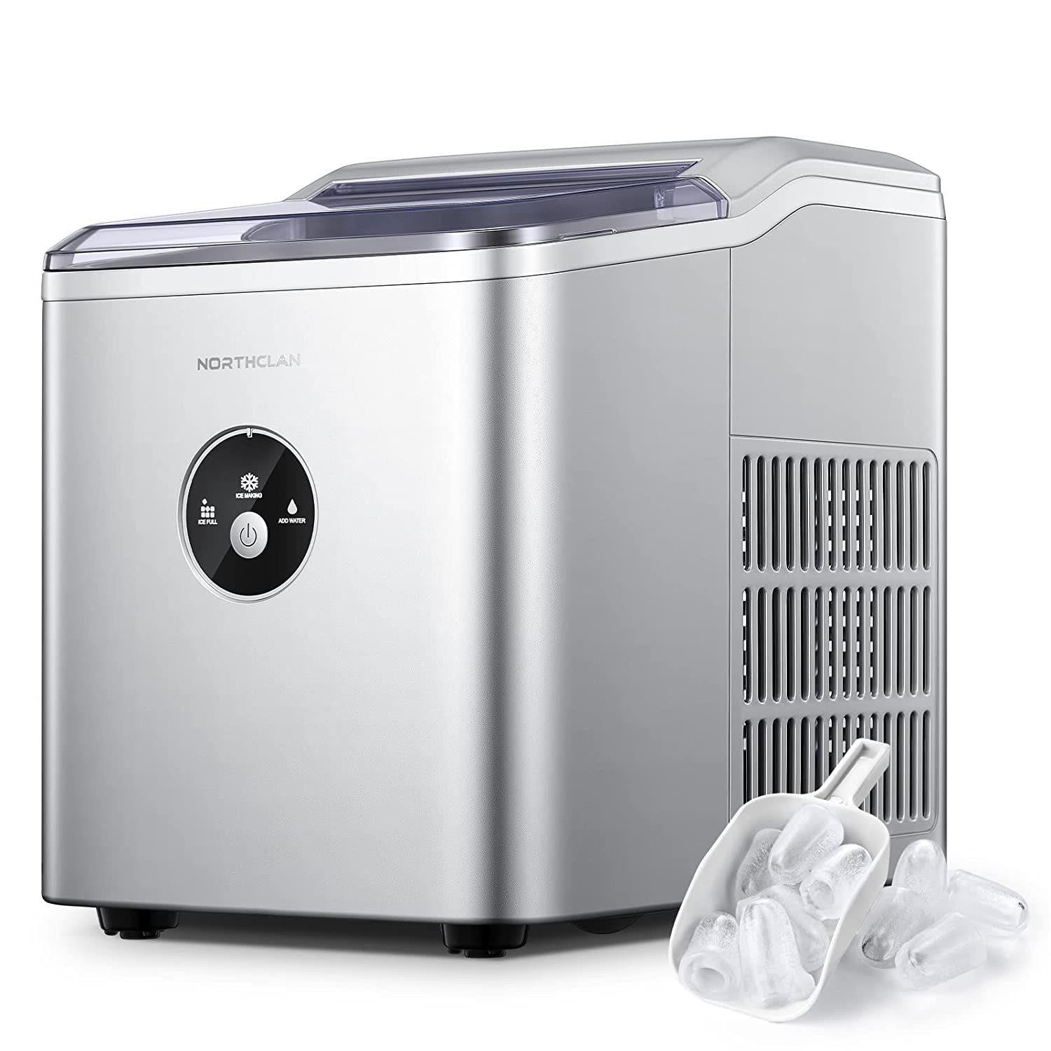 NORTHCLAN Nordclan Ice Cube Machine, 14 kg 24 Hours, 9 Ice Cubes in 6 Minutes, with LED Display and 2 L Water Tank, Ice Maker with Ice Scoop and Basket, Ice Cube Maker for Party, Office, Bar, Motorhome,
