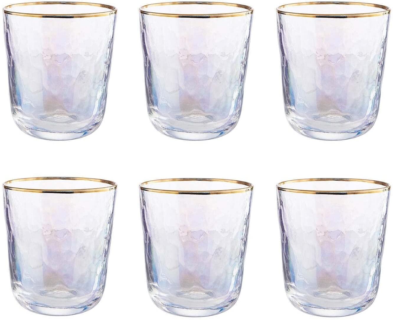 BUTLERS Smeralda Set of 6 Drinking Glasses with Gold Edge 280 ml - Water Glass in Mother of Pearl - Glass, Juice Glass with Holographic Effect