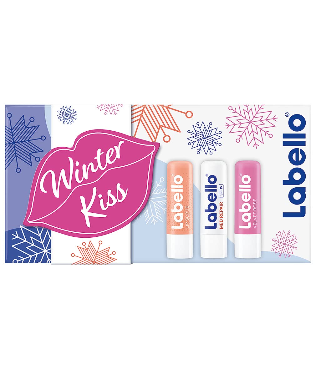 Labello Winter Kiss Gift Set, Winter Care Set with SPF, Moisturising Lip Care Set with Exfoliation, Labello and More, ‎multicoloured