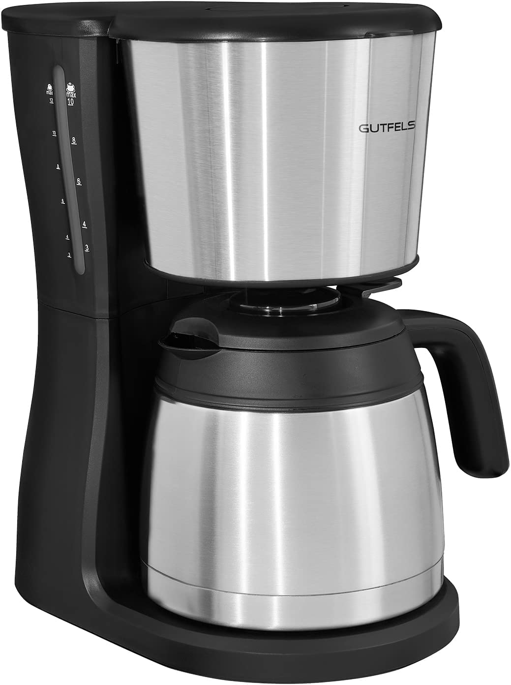 Gutfels Coffee 2030 Filter Coffee Machine | 1.25 Litre Volume for Max. 12 Cups | 980 Watt | Thermos Flask | Water Level | Removable Filter Insert | Drip Stop Function | 1x4 Filter Size