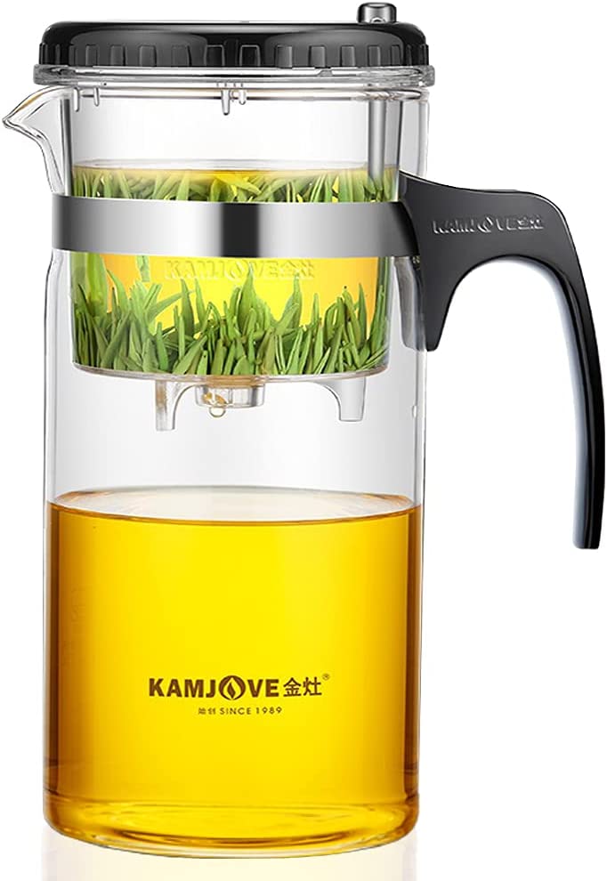 KAMJOVE Teapot 1200 ml Large Capacity with Filter Strainer Glass Jug Mouth Blown Borosilicate Glass Tea Service Tea Maker for Preparing Kungfu Tea and Coffee with Removable Insert
