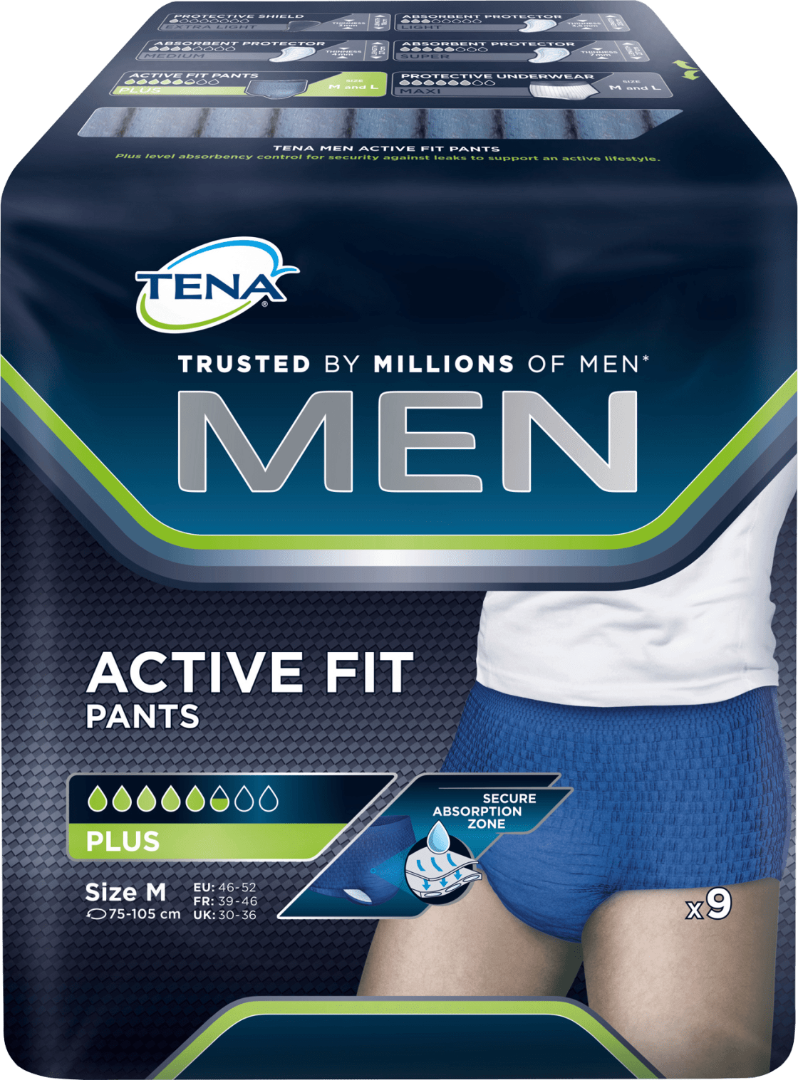 Men Pants Size M Bladder Weakness, 9 Pcs