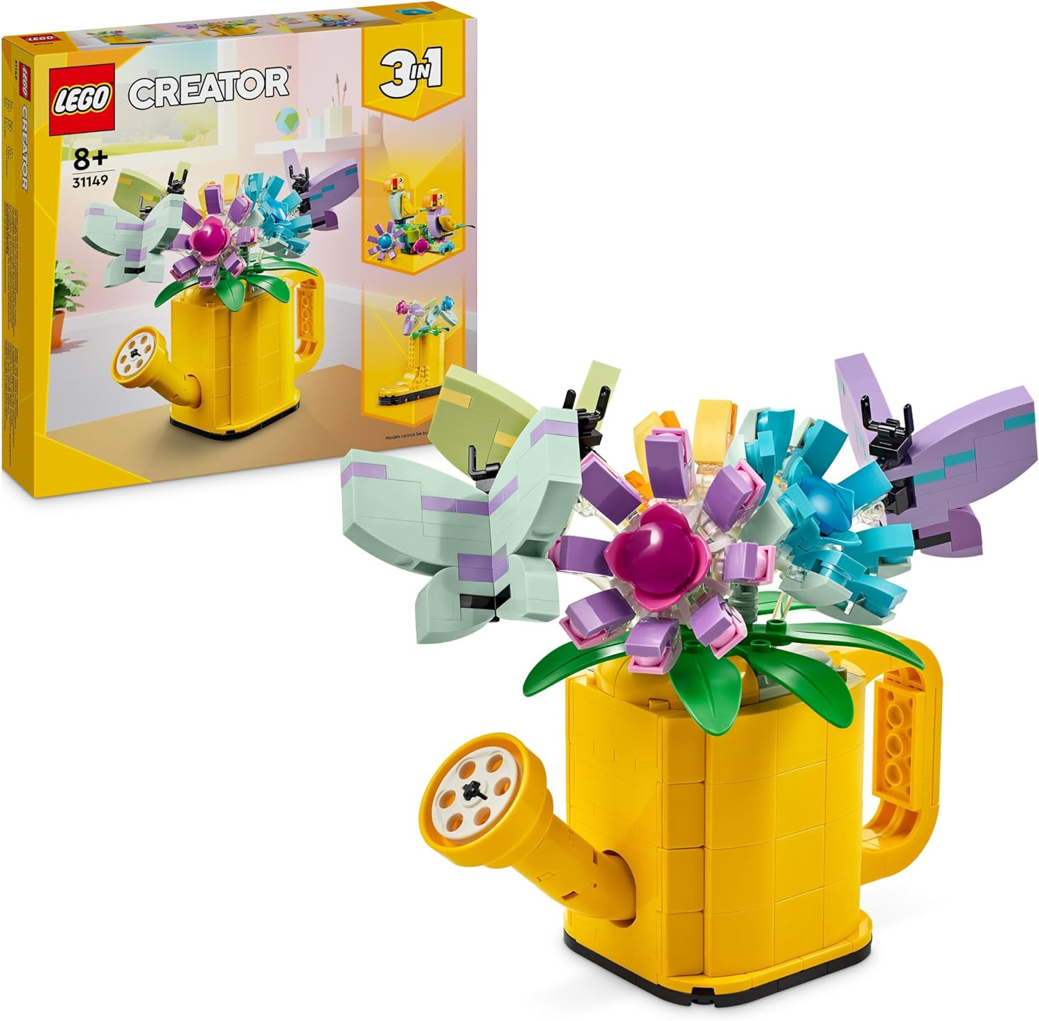 LEGO Creator 3-in-1 Watering Can with Flowers Set, Children\'s Room Decoration, Build a Watering Can with Bouquet, Wellington Boots or 2 Toy Birds, Creative Gift for Girls and Boys from 8 Years 31149