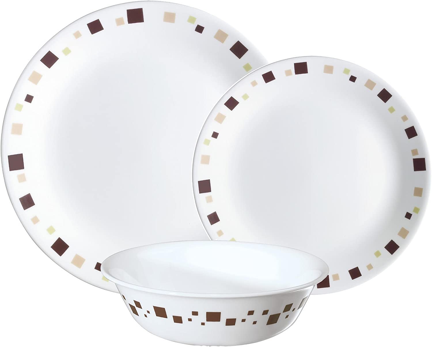 Corelle Vitrelle Glass 12-Piece Geometric Chip and Break Resistant Dinner Set, Brown