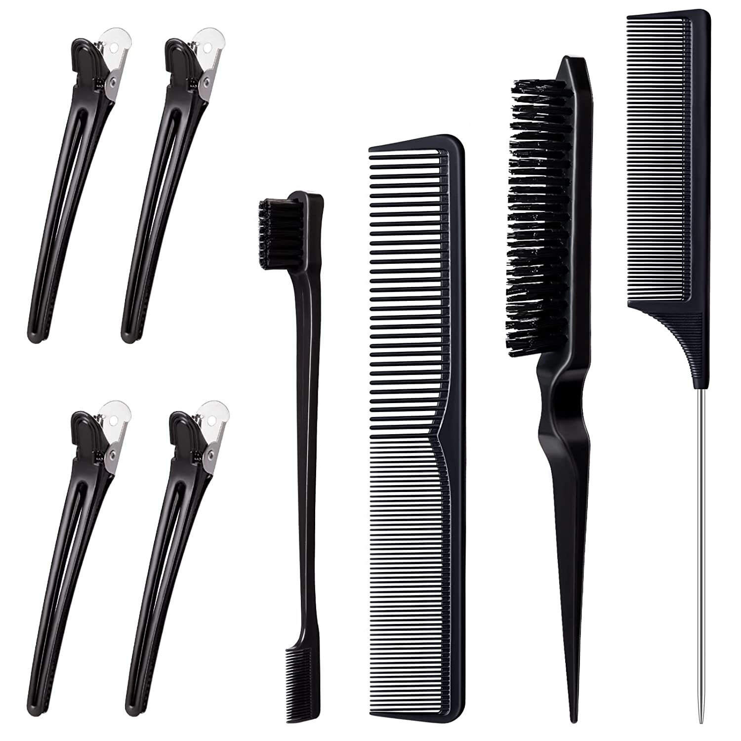 MELLIEX Sleek Bun Brush Set, Touching Brush, Handle Comb, Hairdresser, Carbon Comb, Edge Control, Hair Brush, Hair Clips for Hair Styling, Hairdressing Salon and Personal Use