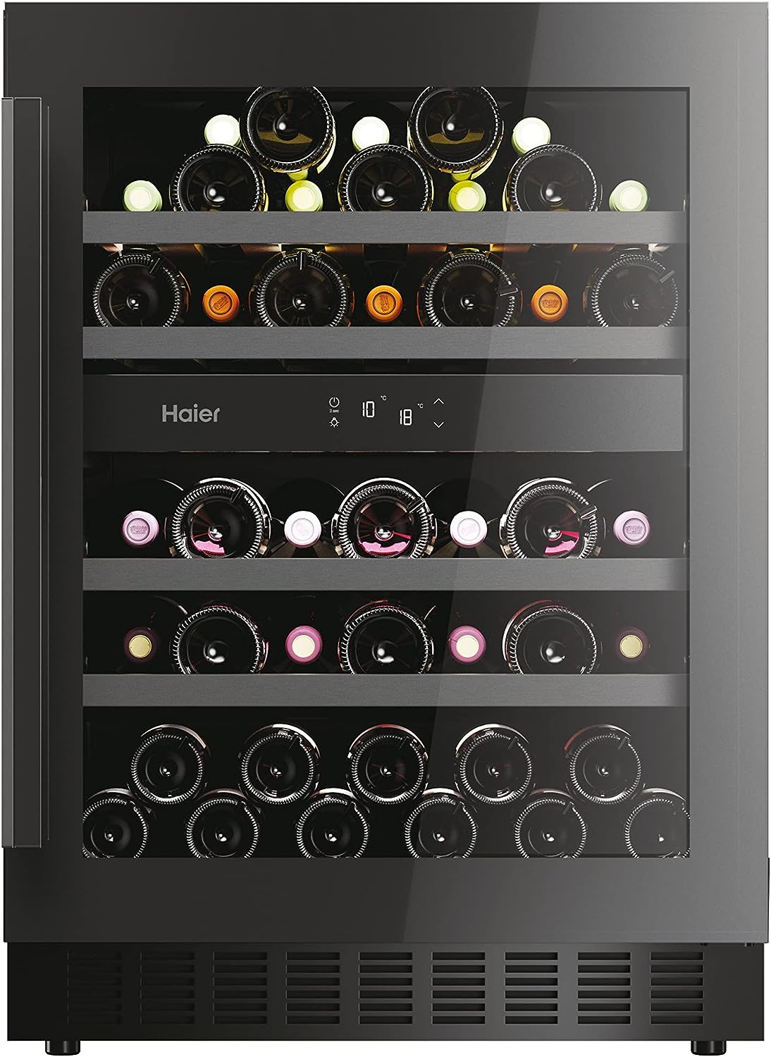 Haier H-Wine 700 HAKWBD 60 / Undermount Wine Climate Cabinet / 2 Temperature Zones for Red White and Sparkling Wine / Very Quiet / Space for 44 Bottles / LED Lighting / Touch Display / 4 Wooden Shelves
