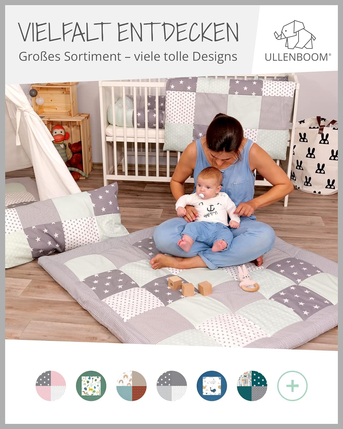 Ullenboom® Cover for Changing Mat in 10 Colours (85 x 75 cm, Baby Changing Mat, Made of Cotton) grey stars