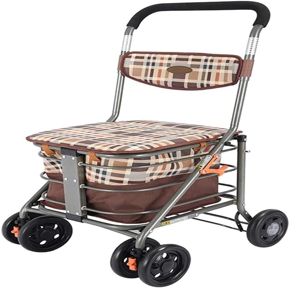 LLII Heavy Duty Shopping Basket with Seat, 4 Wheels, Medical Walking Aids, Foldable, Drive Rollator Walker, Lightweight Quality Aluminium Frame, Used for Seniors Walking,