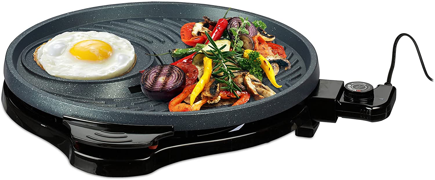 Relaxdays Round Electric Table Grill, Temperature Controller, Electric Grill 1500 Watt, Grill Plate Diameter 40 cm, Removable, Black