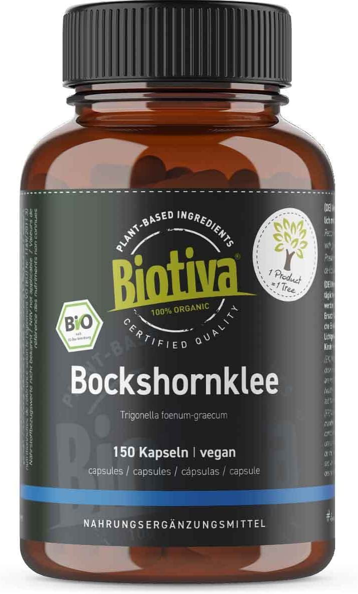 Biotiva Fenugreek Seeds Organic Capsules 150 Pieces - 600 mg Fenugreek Seed Powder - Trigonella Foenum Graecum - No Additives, Release Agent - Vegan - (DE -ÖKO -005)