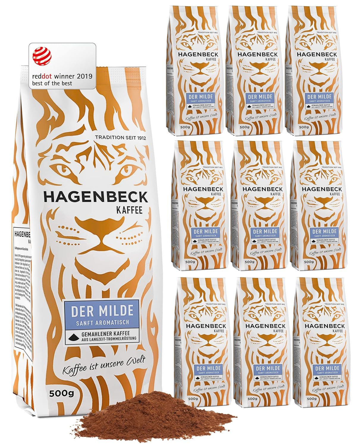 Hagenbeck The Mild 10x500g (5kg) | Ground coffee with a mild, fine character | 100% Arabica blend from particularly gentle roasting | Light Intensity | Coffee beans ground with little acidity