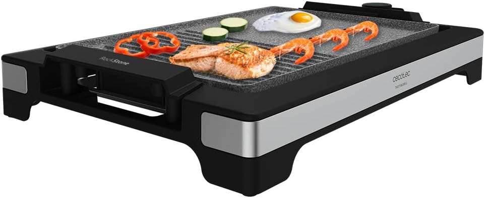 Cecotec Tasty&Grill 2000 InoxStone Electric Grill Plate 2000 W, Design Structure and Stainless Steel Finish, Adjustable Temperature Controller and Non-Stick Coating Plate with Frying Surface (Inox