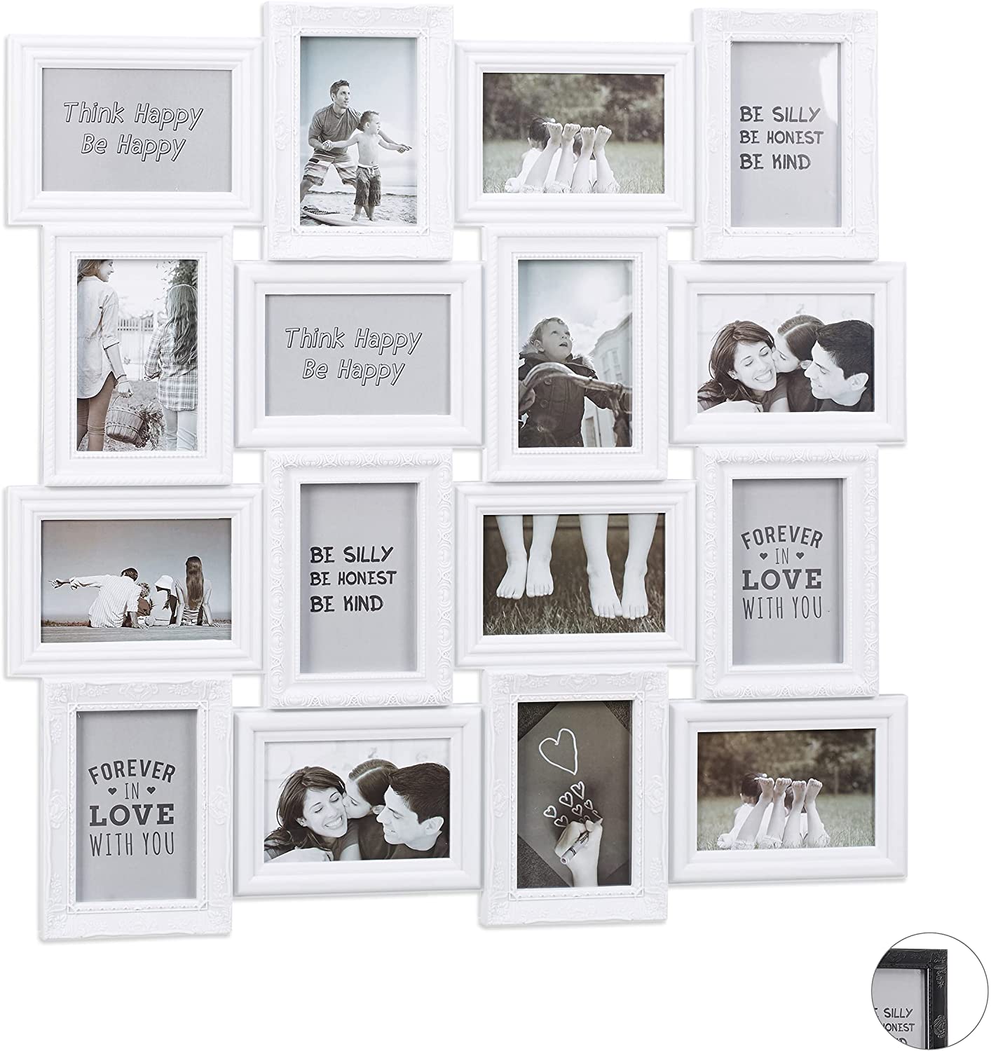Relaxdays Collage Picture Frame for 16 Photos 9 x 13 cm Portrait or Landscape Plastic Frame H x W 70 x 70 cm White