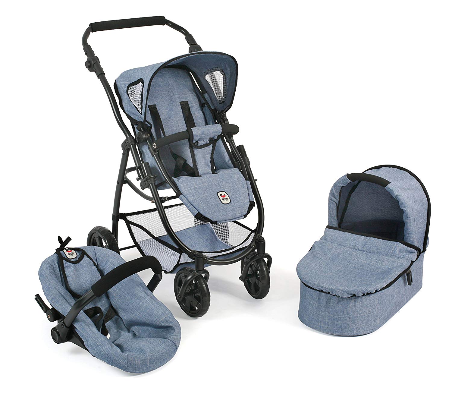 Bayer Chic 2000 637 50 Doll\'s Pram 3 in 1 Emotion All in, jeans blue