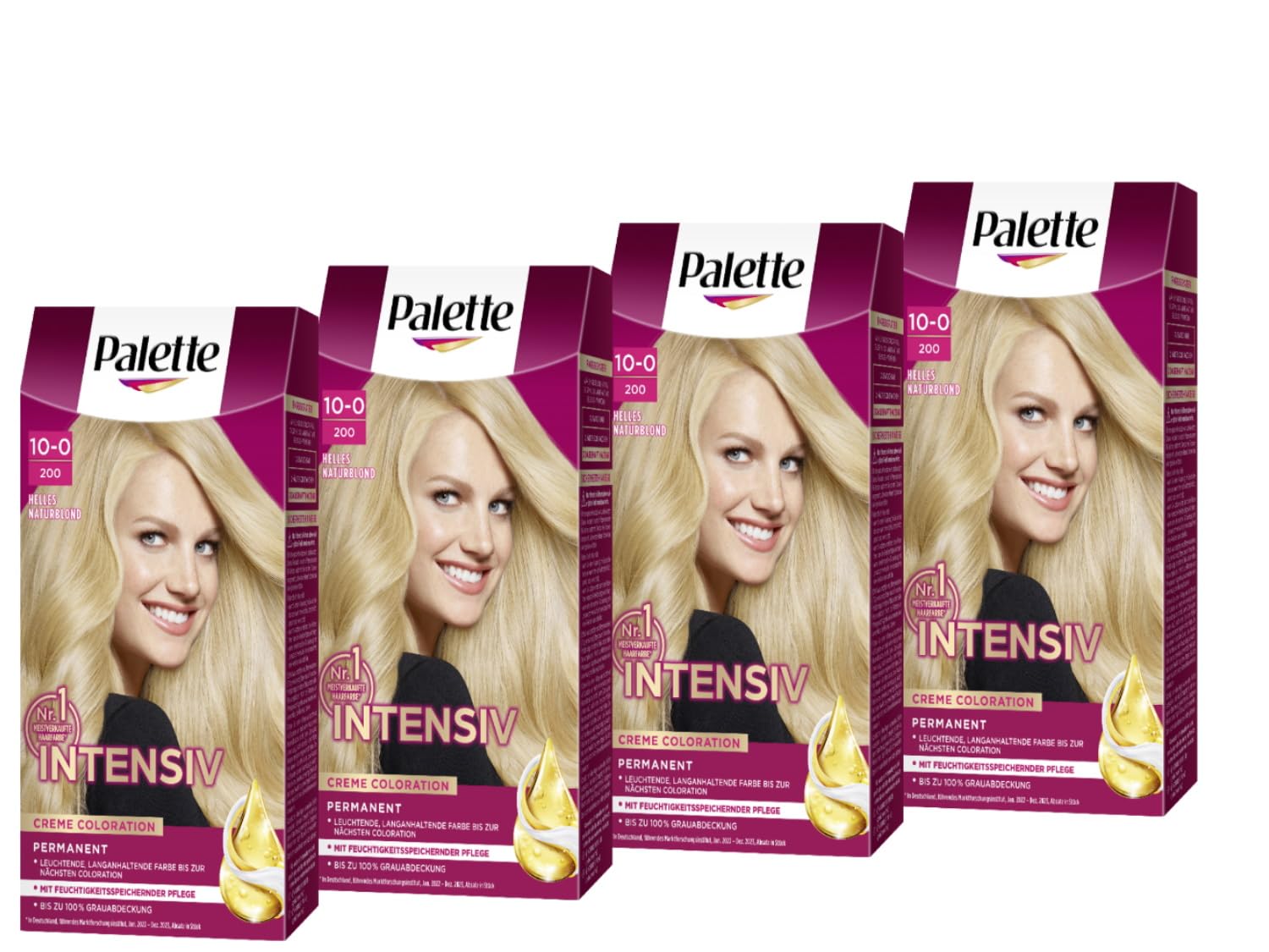 Palette Intensive Cream Coloration 10-0/200 Light Natural Blonde (4 x 115 ml), Permanent Hair Color for Brilliant, Long-Lasting Color Brilliance and 100% Gray Coverage