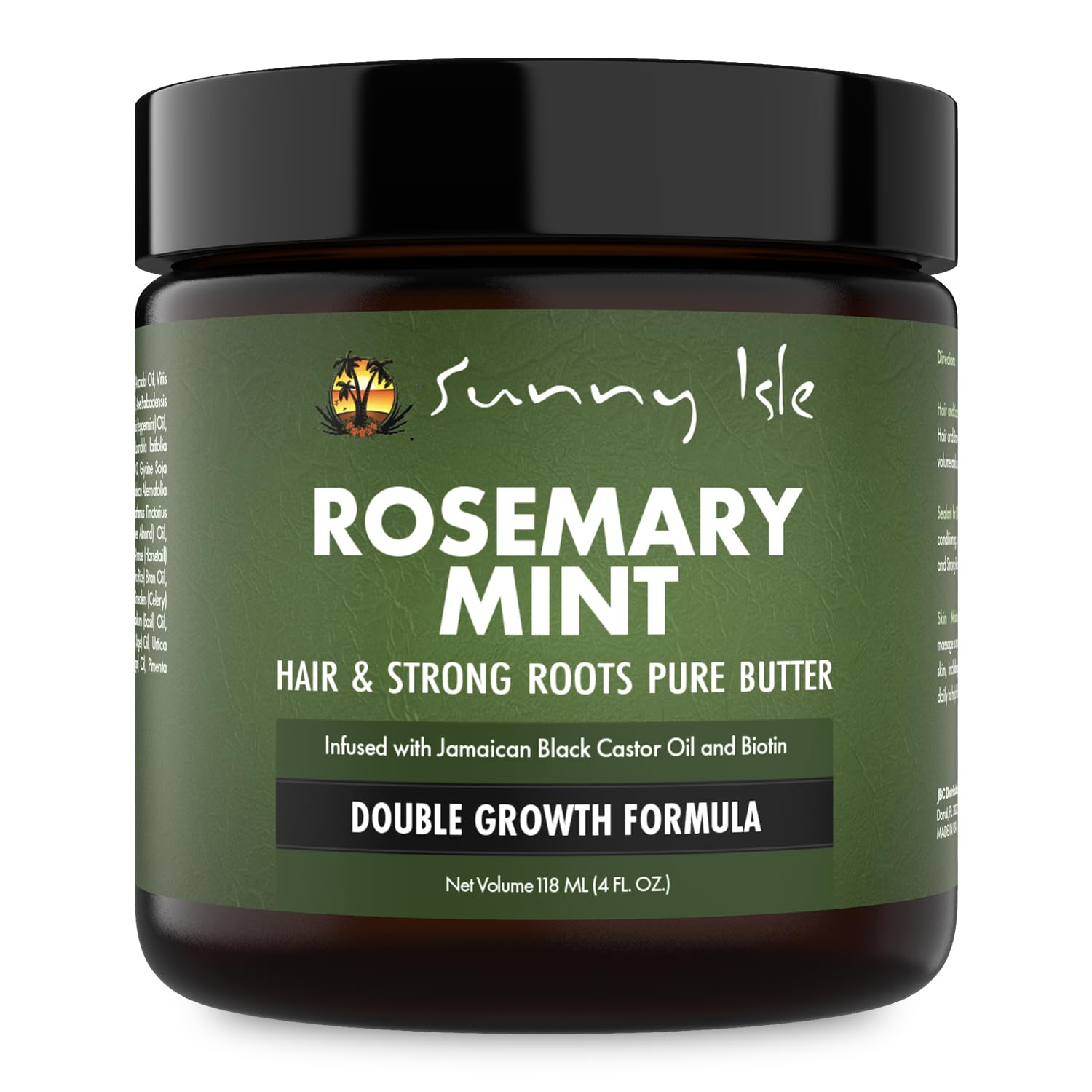 Sunny Isle Rosemary and Mint butter for Strong Hair and Roots, 4 Ounces, Infused with Biotin and Jamaican Black Castor Oil, Strengening and Nourishing Hair Follicles