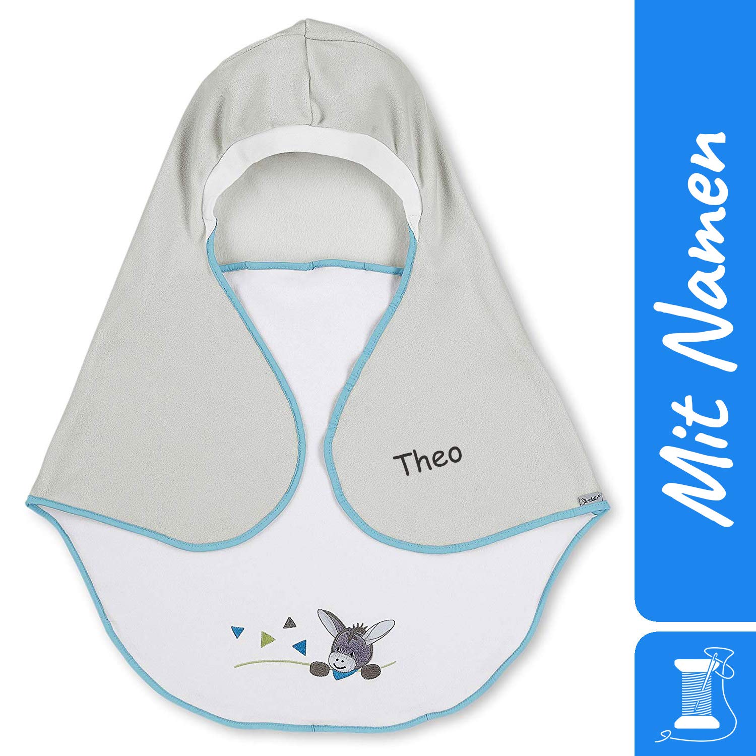 Sterntaler Baby Swaddling Blanket with Name, Universal for Baby Seat, Car Seat, e.g. for Maxi-Cosi, Cybex, Kiddy, Römer, for Pram, Buggy or Cot, Erik Donkey Grey/Blue