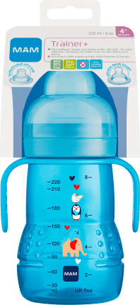 Trainer drinking bottle, blue, from 4 months, 220 ml, 1 pc