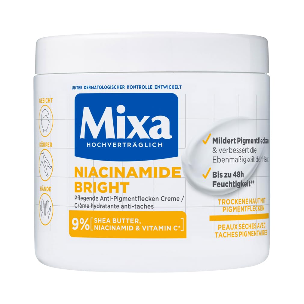 Mixa Moisturising Anti-Pigment Spots All-Purpose Cream, Suitable for Face, Body & Hands, Niacinamide Bright, Hypoallergenic, 400 ml