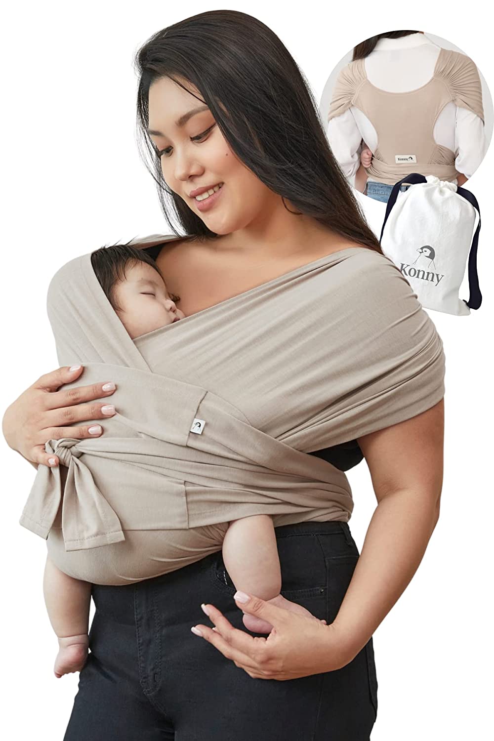 Konny Baby Carrier | Ultra-Lightweight, Easy Swaddle | Newborns, Infants up to 20 kg Toddlers | Soft and Breathable Fabric | Useful Sleep Solution (Beige, 2XL)