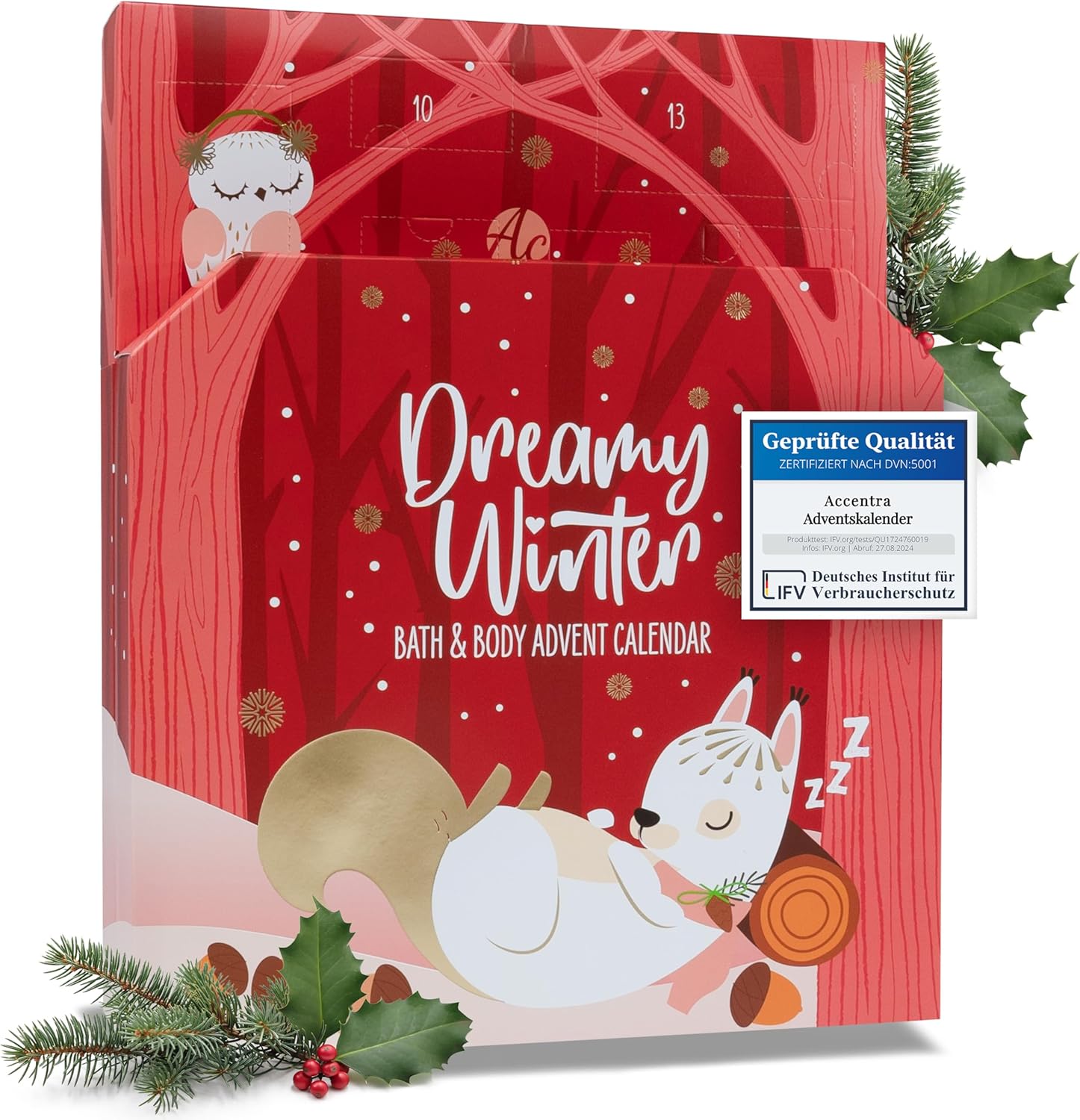 Accentra Care Advent Calendar 2024 for Girls with 24 Care Products - Beauty Advent Calendar with Body Lotion, Bath Bombs, Shower Gel, Shampoo, Lip Balm, Hand Cream - Christmas Calendar Red Teenager