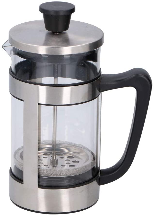 kitchenfun Coffee maker French press press filter jug approx. 8 cups, borosilicate glass/stainless steel/plastic, diameter approx. 17 x 22 cm (with handle and lid), volume approx. 1L
