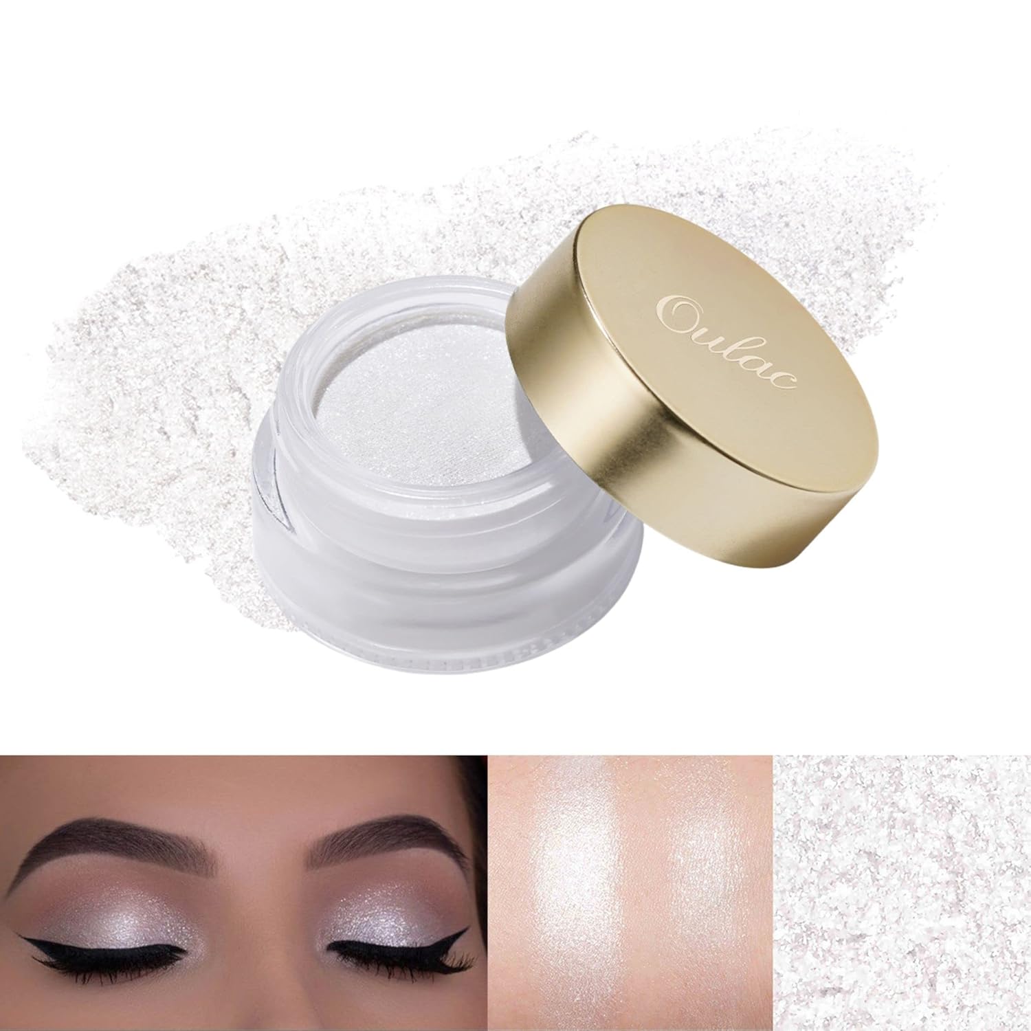 Oulac Glitter Eyeshadow White, Eyeshadow and Highlighter Duo, Glitter Make-Up, Waterproof and Long-Lasting, Glitter Finish, Blendable and Wrinkle-Free Eye Makeup, Vegan, 06 g (01)