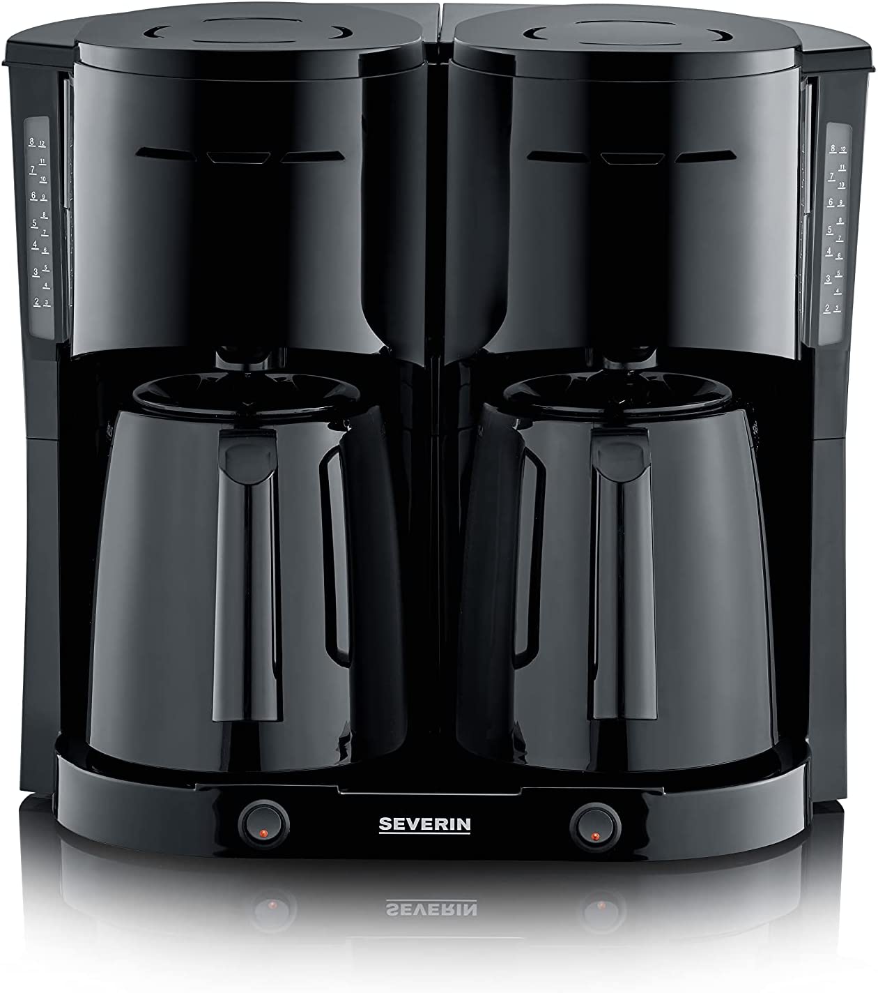 SEVERIN KA 5829 Duo Filter Coffee Machine with Thermal Jug, Coffee Machine for up to 16 Cups, Attractive Filter Machine with 2 Insulated Jugs, Brushed Black