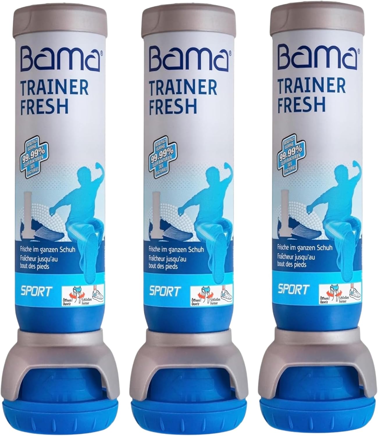 Bama Trainer Fresh Shoe Deodorant Set (3 x 100 ml) - Hygienic, Antibacterial Fresh, Transparent Shoe Spray for Sports, Work and Leisure Shoes