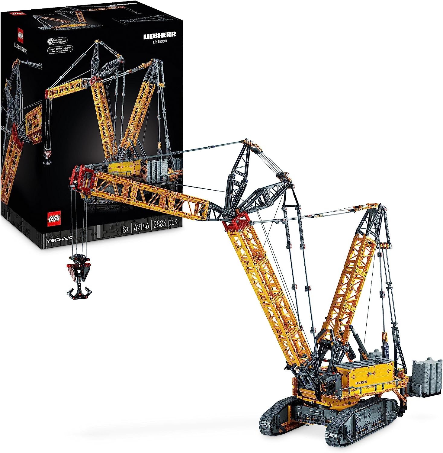 LEGO 42146 Technic Liebherr LR 13000 Crawler Crane Set, Build the Ultimate Remote Controlled Construction Vehicle Model with Control+ App, with Winch System and Rocker Boom, Large Model Kit for Adults