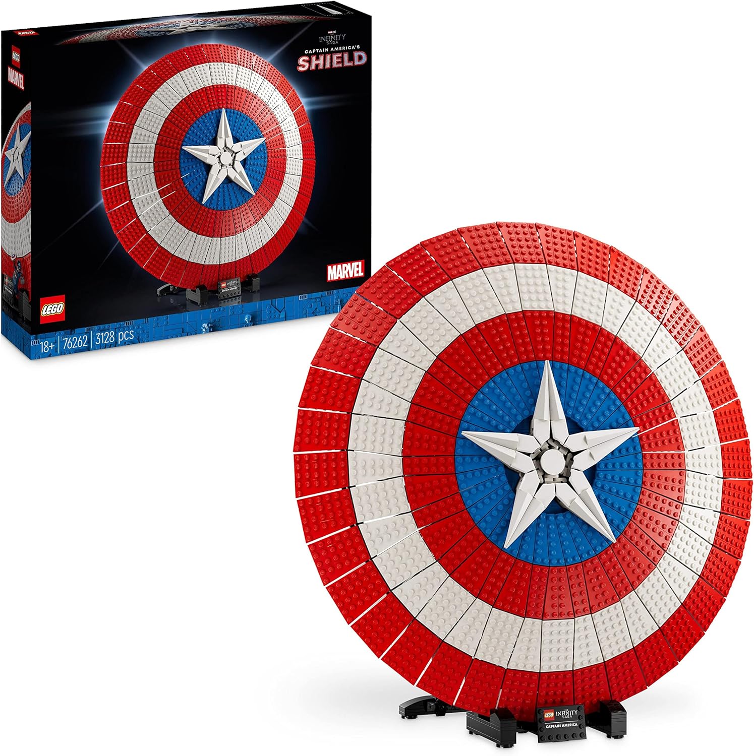 LEGO 76262 Marvel Captain America's Shield Set, Avengers Model Kit for Adults with Mini Figure, Name Plate and Thor\'s Hammer, Collectable Infinity Saga Gift Idea for Men, Women, Him, Her