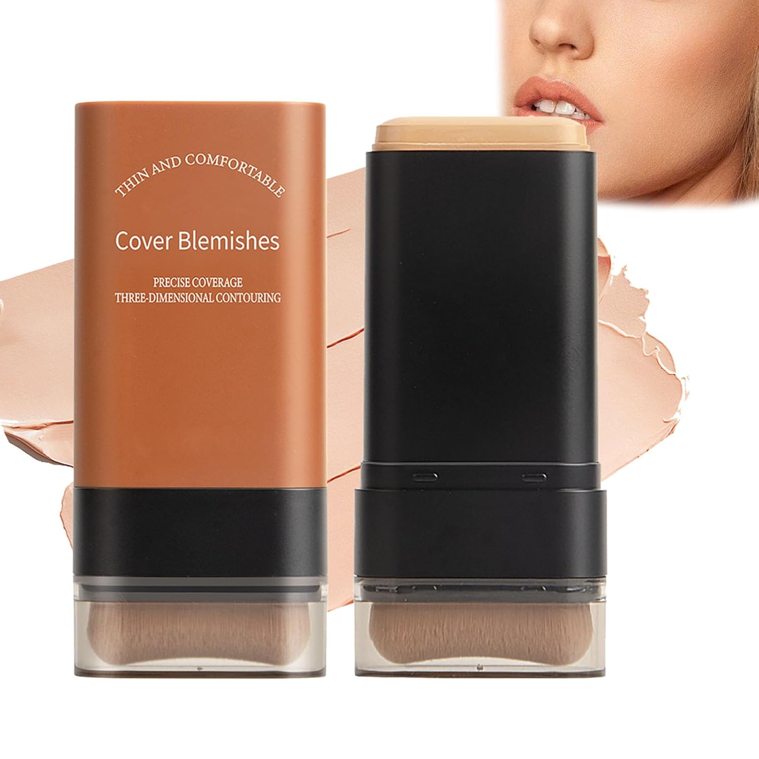 2025 Korean Hydrating Lightweight Foundation Stick with Brush, Vivien Beauty Foundation Stick, Vv Double Head Foundation Makeup Stick, Flawless Eraser Foundation Stick (Natural)