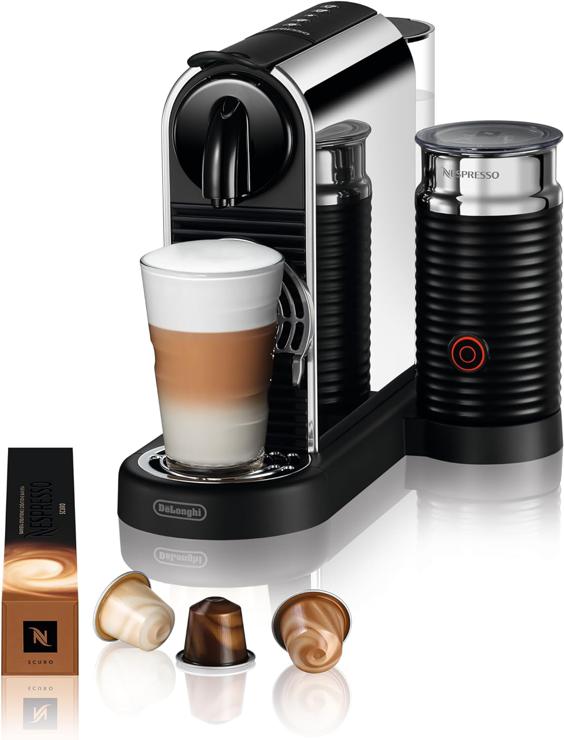 De\'Longhi Nespresso CitiZ Platinum & Milk EN330.M, Coffee Machine, Coffee Capsule Machine, 19 Bar Press, Hot and Cold Milk Foam with Aeroccino3 Included, 1260 W, Black