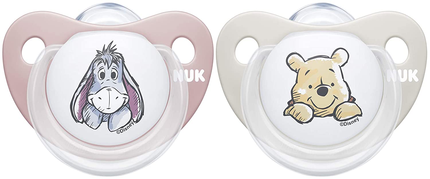 NUK Trendline Soother, 0-6 Months, BPA-Free Silicone soother, Disney Winnie the Pooh, Pink (Girls), Pack of 2