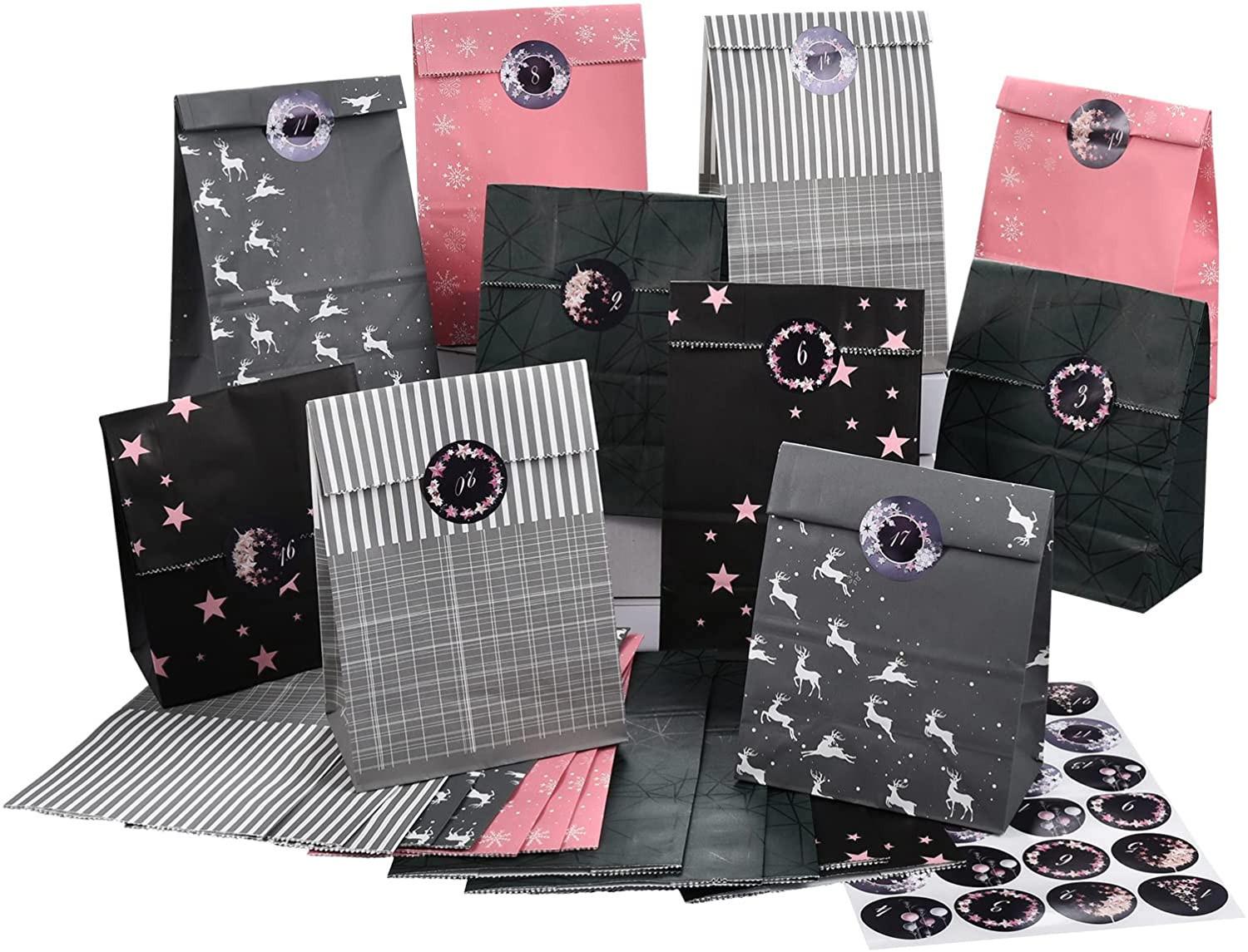 PANSIBY Advent Calendar for Filling, 24 Christmas Calendar Gift Paper Bags 