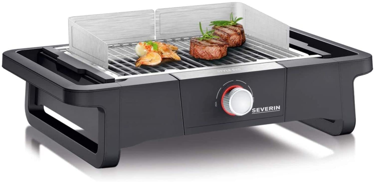 SEVERIN Style Evo PG 8123 Electric Grill for Indoor and Outdoor Use, Table Grill with Quick Grill Start up to 350 °C, Balcony Grill with Optimal Heat Distribution Black