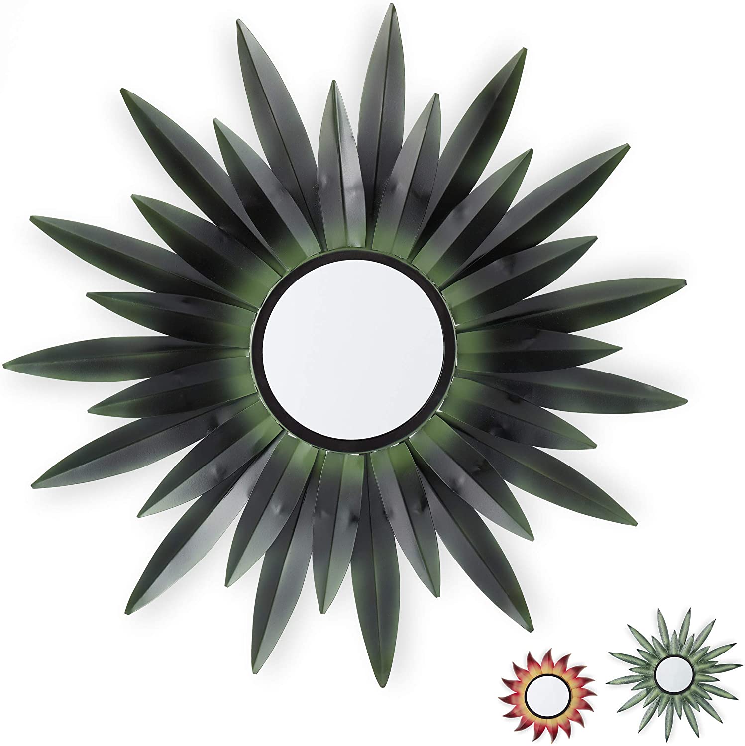 Relaxdays Decorative Round Sun Mirror, Hanging Metal Frame, Living Room & B