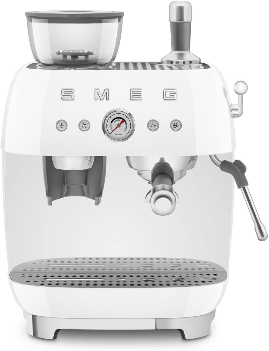Smeg EGF03WHEU Espresso Machine, Fully Automatic Coffee Machine, 50s Style, White