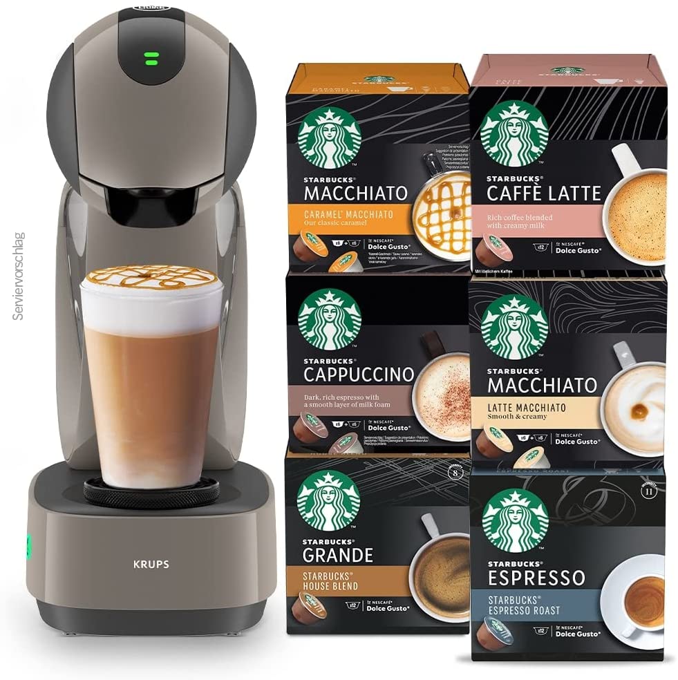 Krups NESCAFÉ Dolce Gusto Infinissima Touch KP270A | Coffee Capsule Machine with Touch Display | Taupe + StarBUCKS Trial Pack by Nescafe Dolce Gusto Coffee Capsules Various Varieties (72 Capsules) 66 g