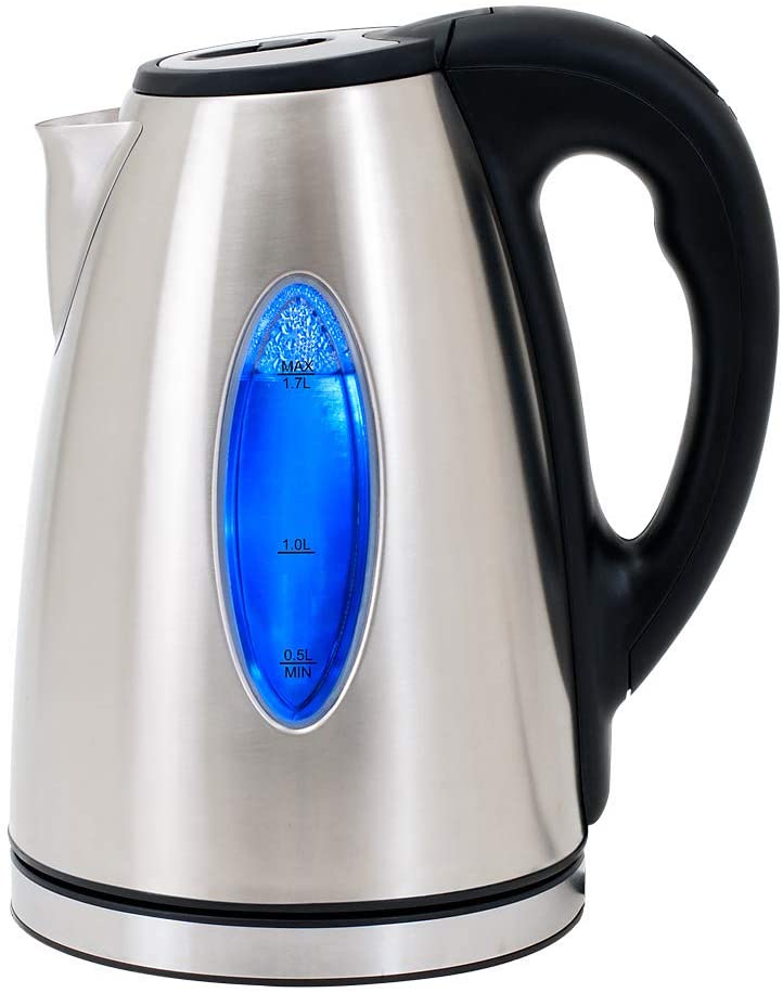Deuba Kettle Stainless Steel 1.7 L LED Glass BPA Free 2200 W Wireless Limescale Filter Overheating Protection Kitchen Tea Maker Silver