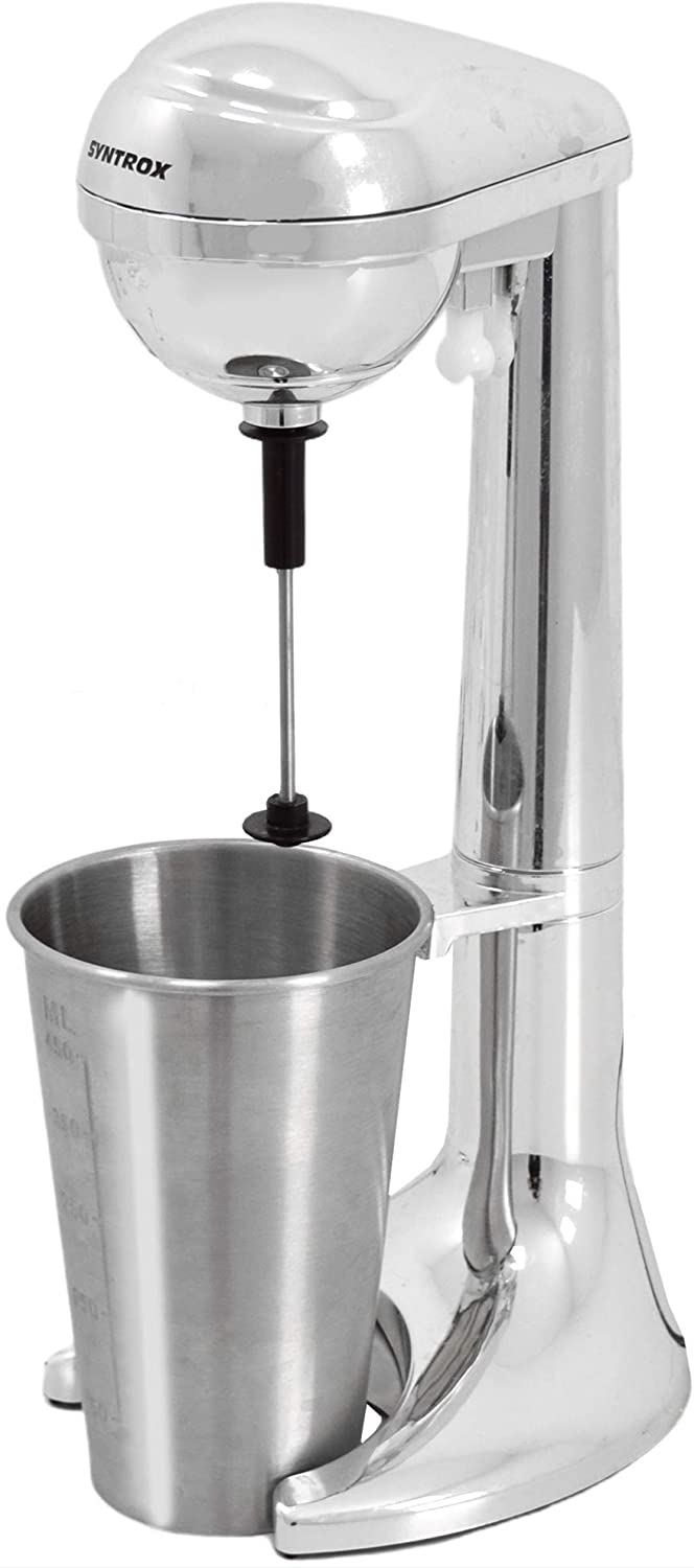 Syntrox Germany Electric Milk Shaker - Milkshake Maker - Drink Mixer - Bar Mixer - Protein Mixer - Cocktail Mixer up to 22000 rpm - 2 Levels - with Stainless Steel Cup